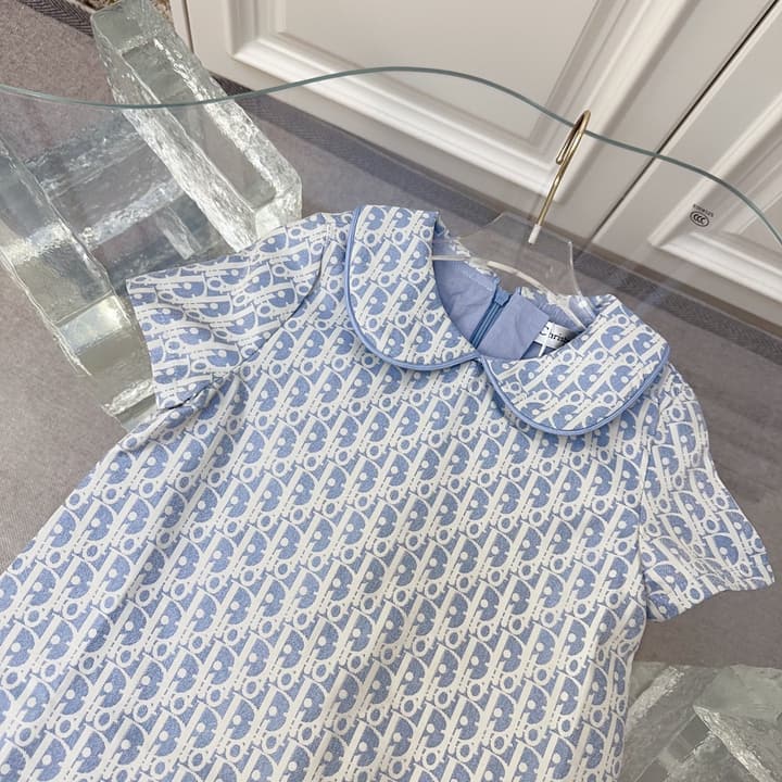 Dior Kids Monogram Pleated Dress Sibling Set – 2026SS – Kids Collection in Light Blue Monogram