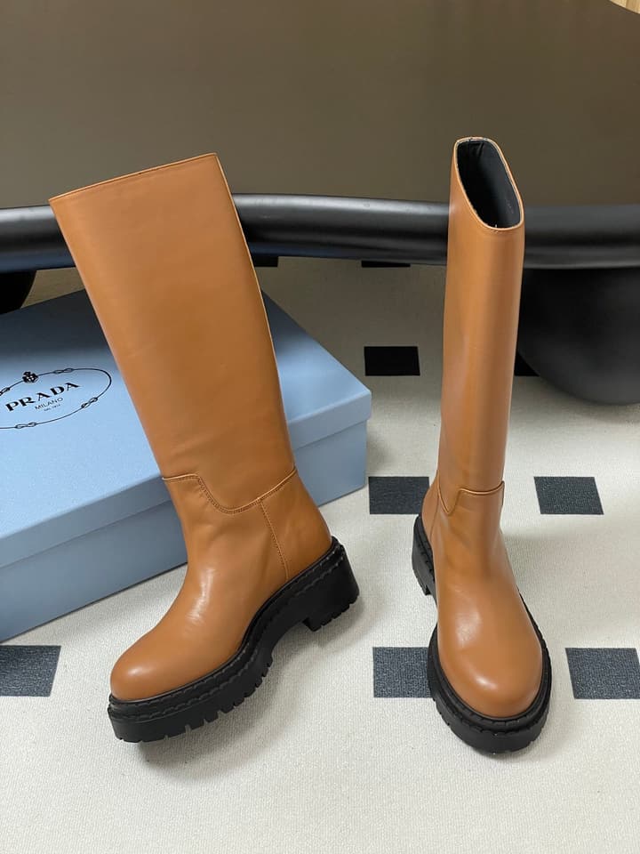 Prada Platform Leather Knight Boots – 25FW in Black