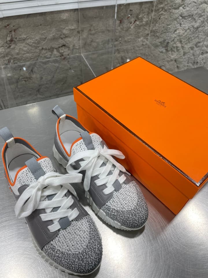 Hermès Sport Sneakers – Iconic Orange Edge in Black Knit With Black Laces