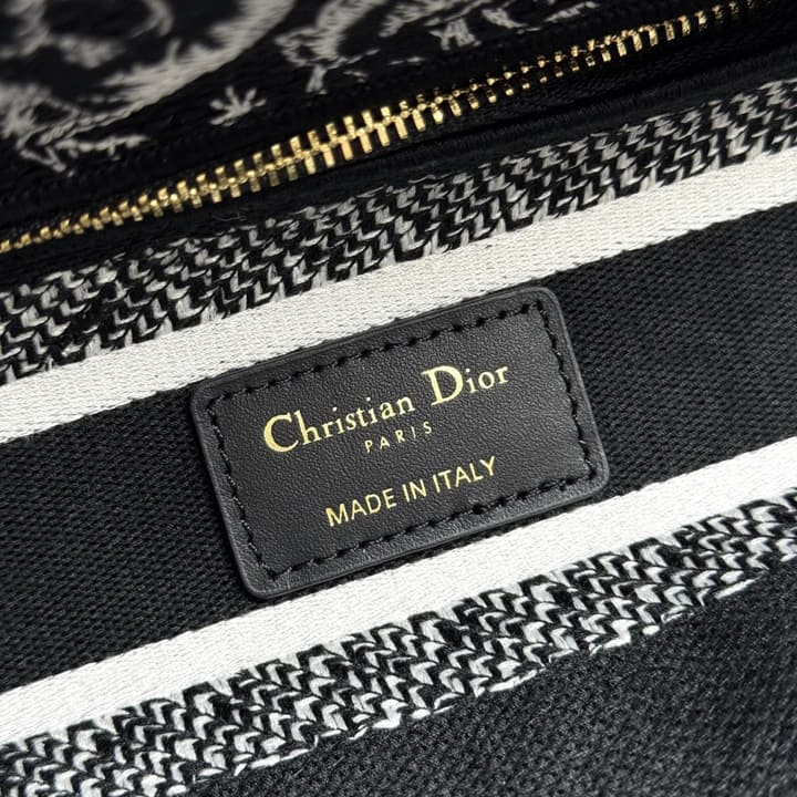 Dior Lady Dior 5-Grid Hand-Embroidered Handbag in Black Embroidered Toile
