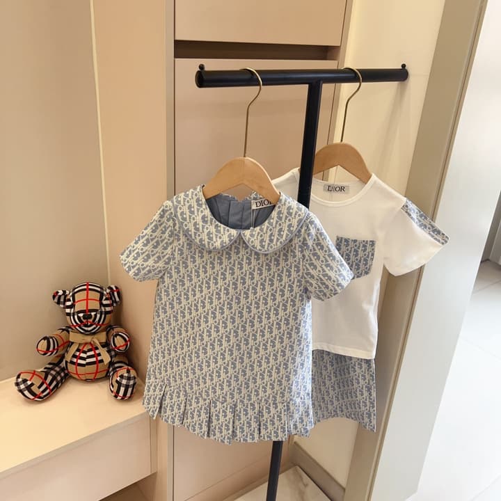 Dior Kids Monogram Pleated Dress Sibling Set – 2026SS – Kids Collection in Light Blue Monogram