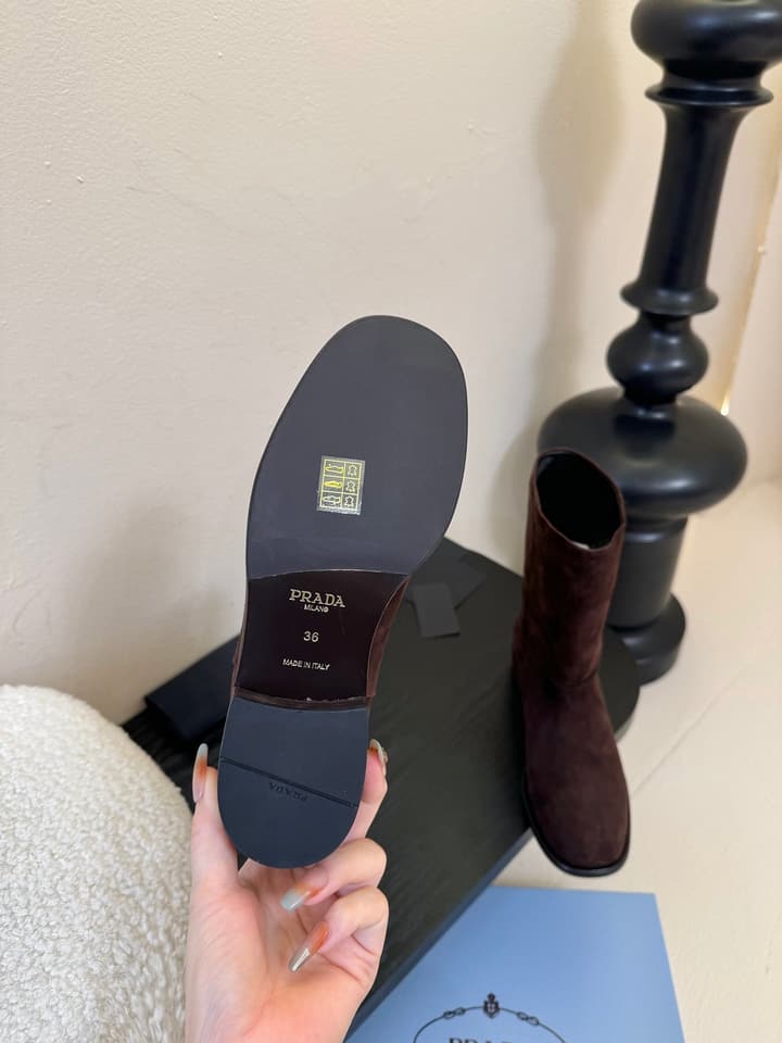 Prada Thick-Sole Knight Boots – 25SS in Dark Brown Suede