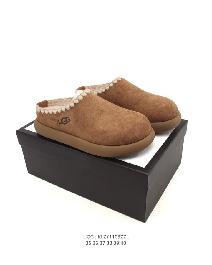 UGG Retro Color-Block Sheepskin Slippers – Autumn/Winter Collection in Brown Suede