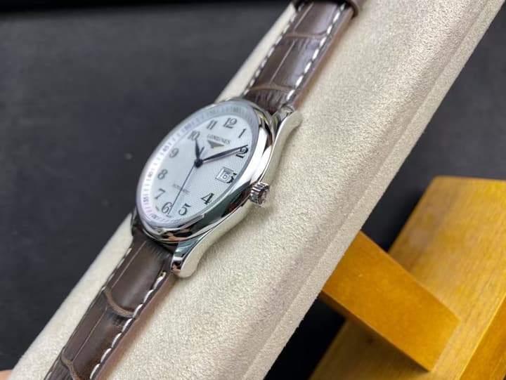 Longines Master Collection Automatic Watch in White Dial Dark Brown Leather Strap