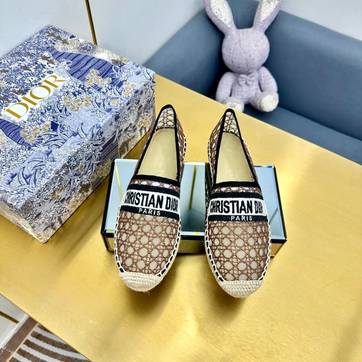 Dior Granville Embroidered Espadrille Flats in Beige/brown Oblique Pattern