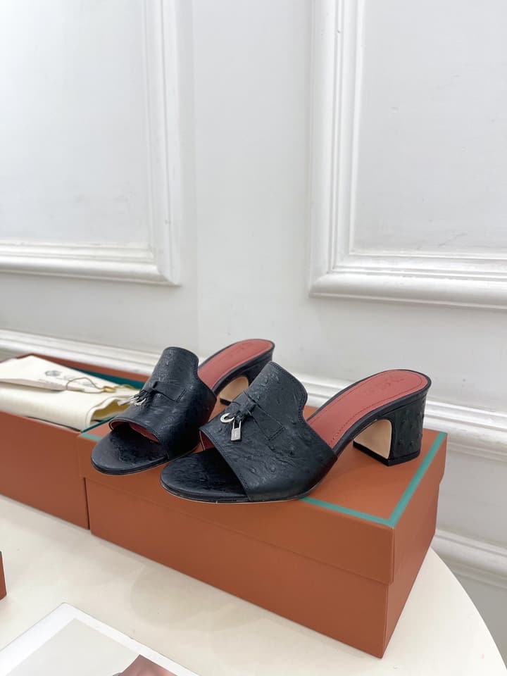 Loro Piana Summer Charms Ostrich Mules – 2025 Spring/Summer Collection in Black