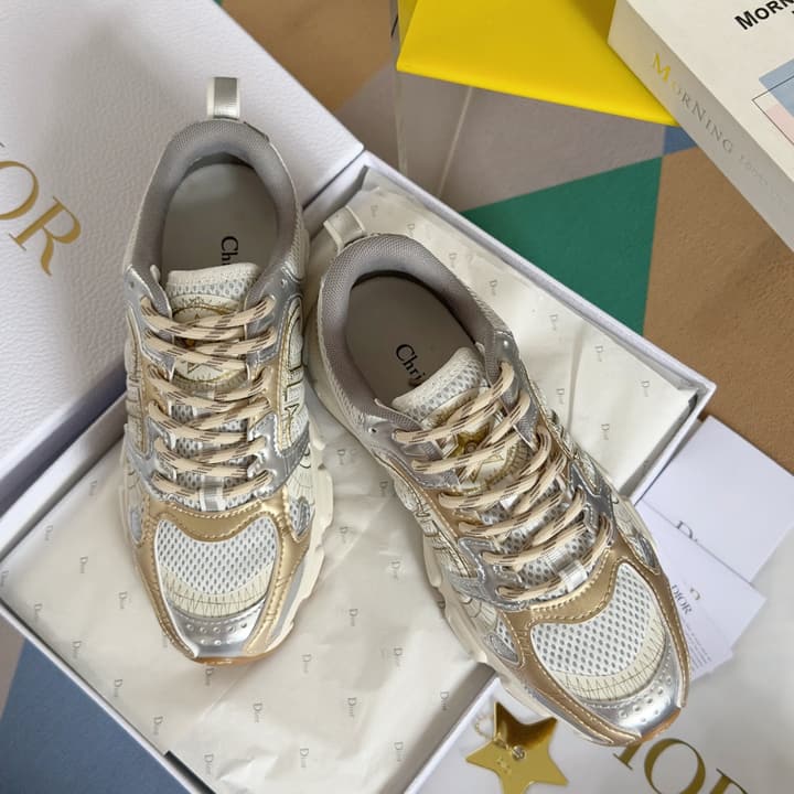 Dior Chrono Mesh and Leather Sneakers – 2024 Fall Collection in Brown And Gold