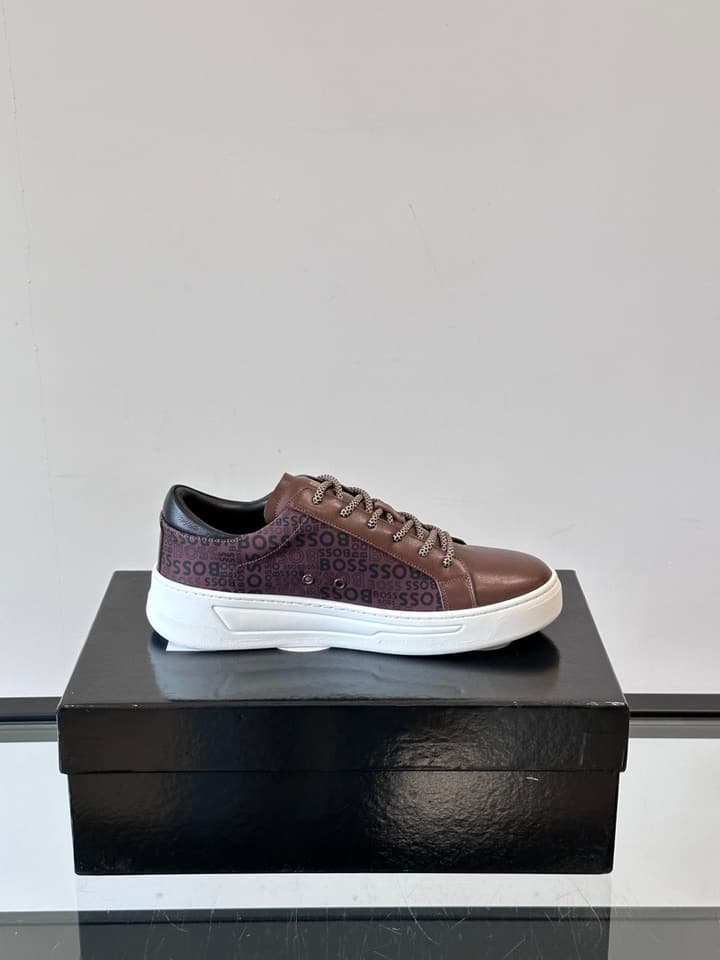 Boss Italian-Made Cupsole Sneakers in Black Patterned