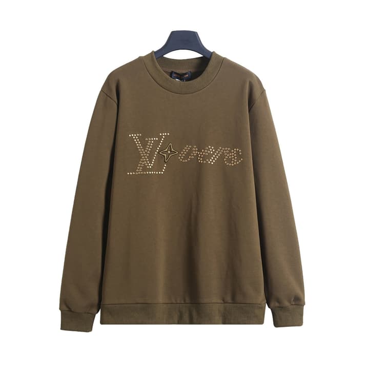 Louis Vuitton Embroidered Crewneck Sweatshirt – 25FW in Olive Green Rhinestone Sweatshirt