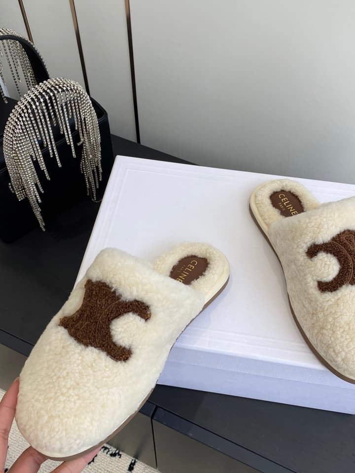 Celine Triomphe Wool Slippers – Autumn/Winter Collection in Beige