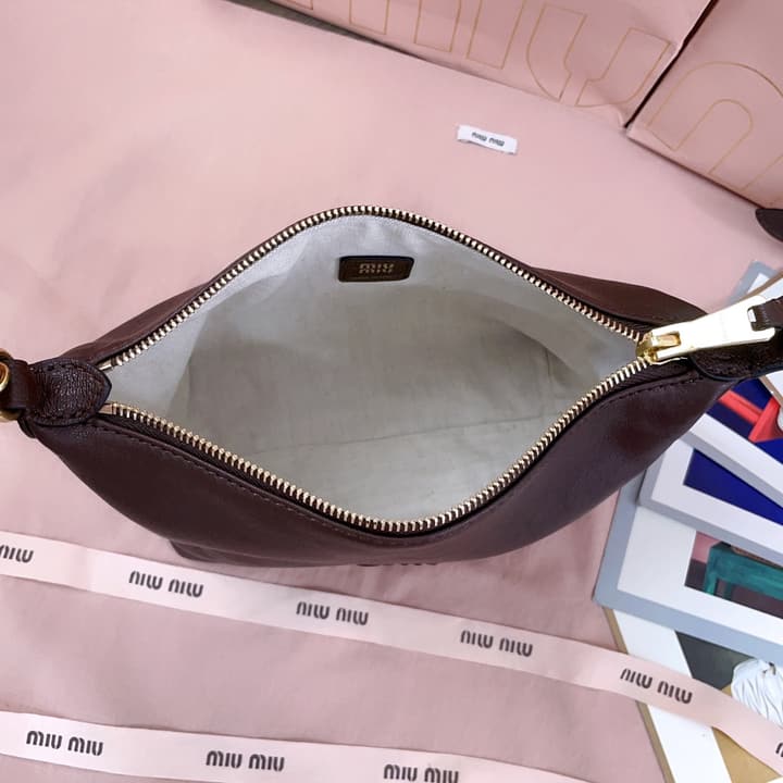 Miu Miu Vintage Sheepskin Lunchbox Bag in Deep Brown
