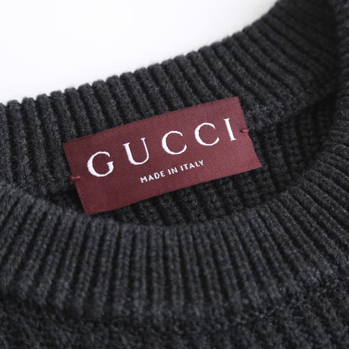 Gucci Wool Cashmere Blend Ribbed Knit Sweater in Dark Heathered Gray Knit
