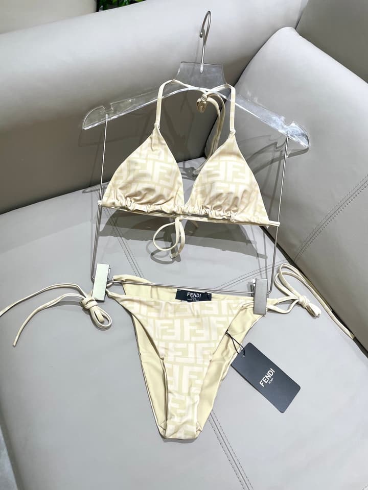 Fendi Versatile One-Piece Bikini Swimsuit in Brown Ff Logo Bikini