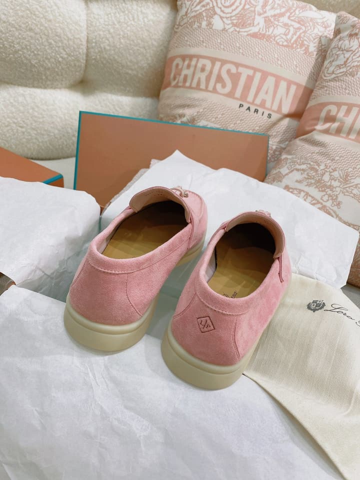 Loro Piana Glossy Cashmere Loafers in Blush Pink Suede