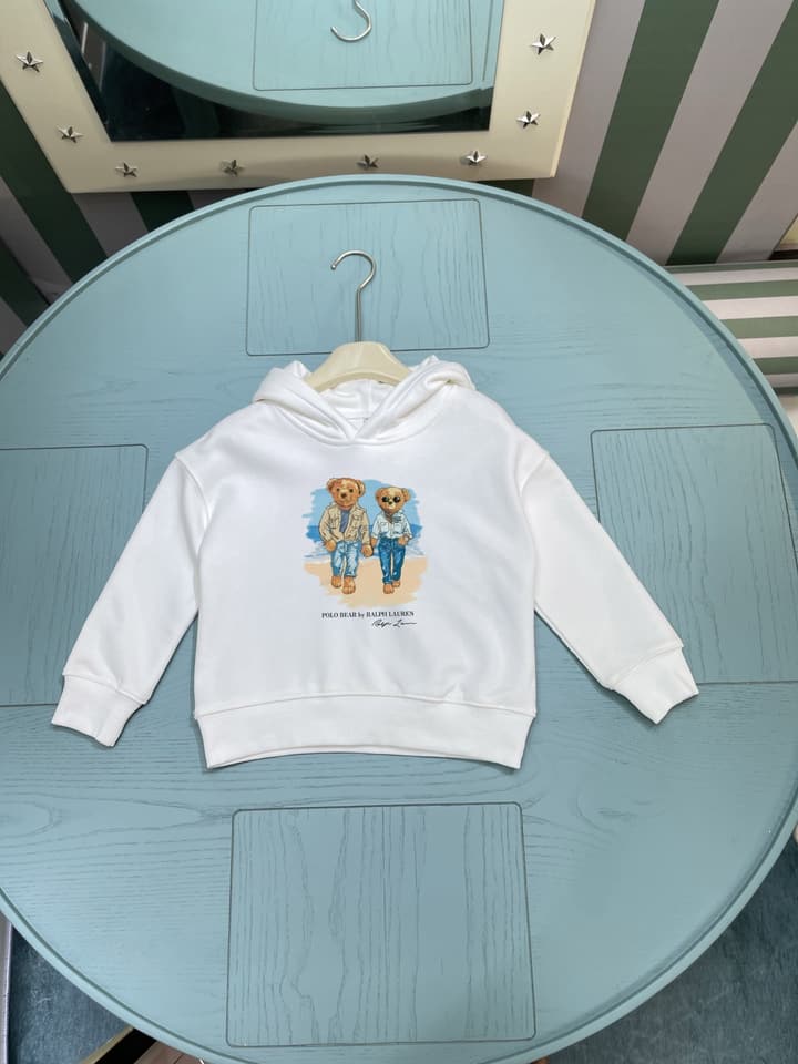 Ralph Lauren Inspired Kids Hooded Sweatshirt – 2025FW – Kids Collection in Cream Bear Duo Graphic