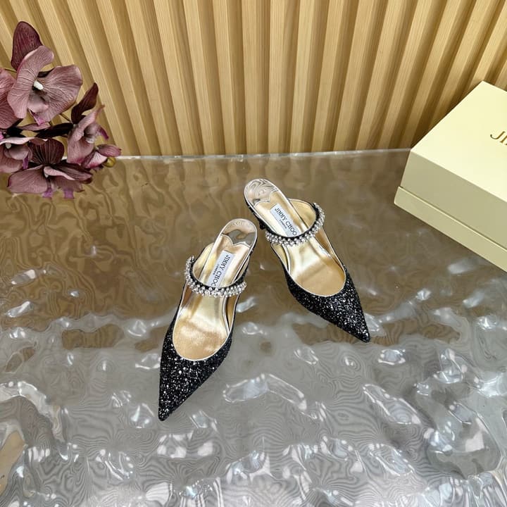 Jimmy Choo Sequined Evening Heels – 2025SS in Black Glitter