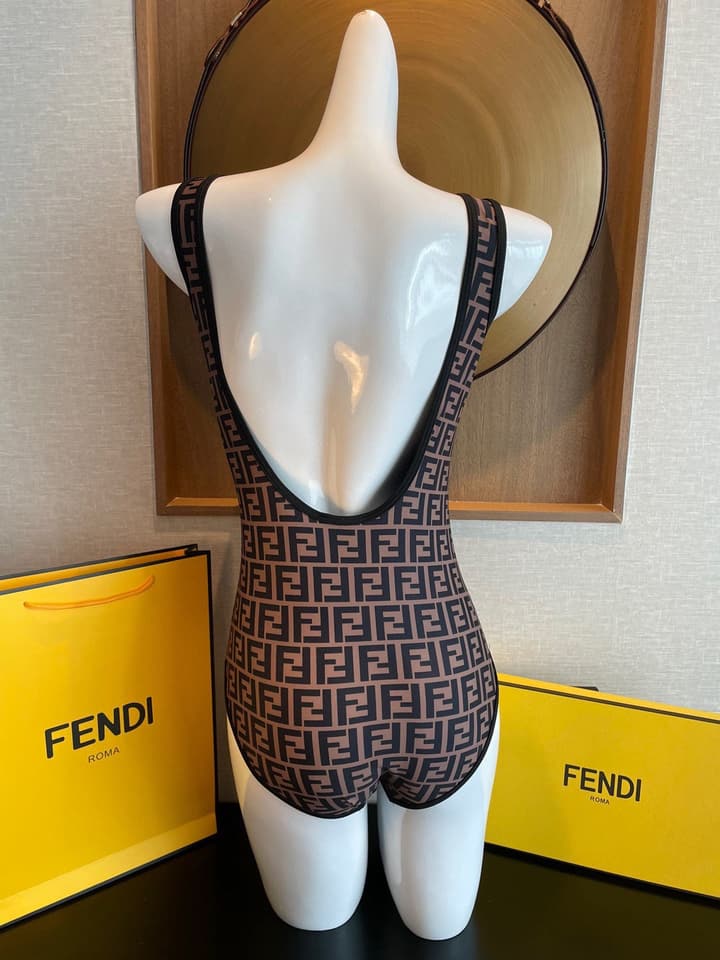Fendi Versatile Backless One-Piece Swimsuit in Black Halter Plunge