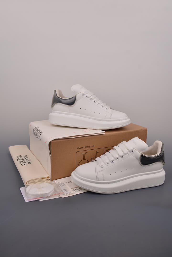Alexander McQueen Oversized Low-Top Platform Sneakers in White With Dark Heel Tab