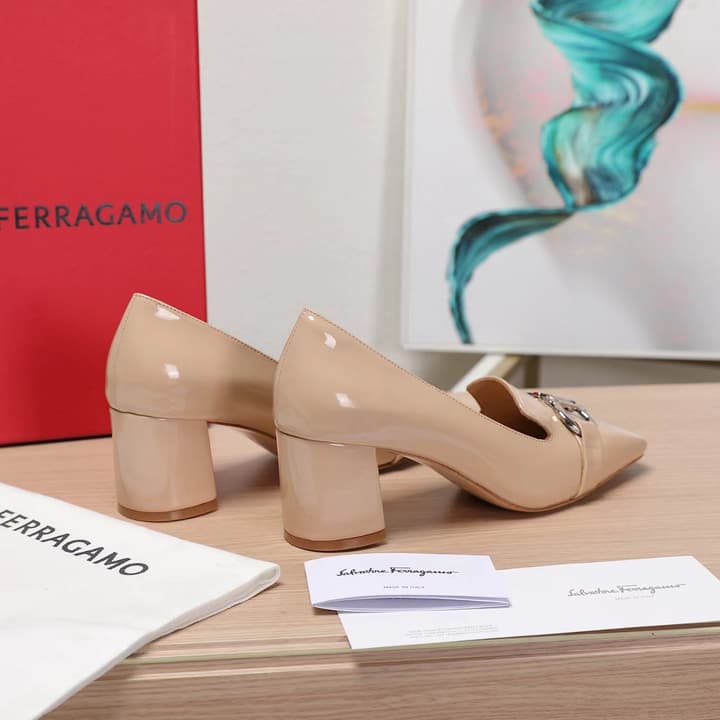 Ferragamo Classic Square Toe Pumps in Brown