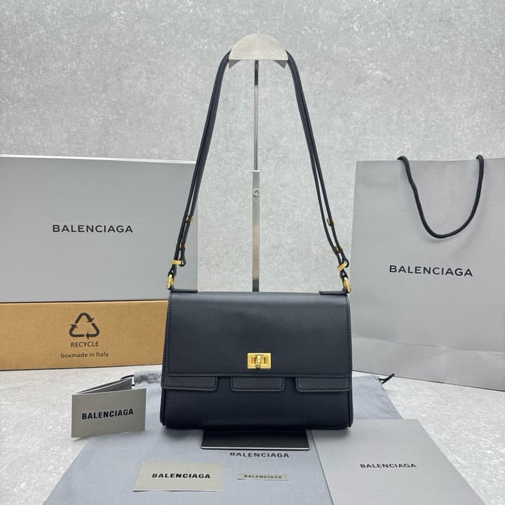 Balenciaga Bel Air Flap Small Shoulder Bag in Black With Gold Hardware