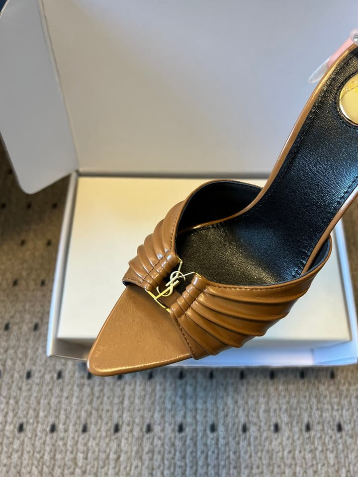 Saint Laurent Ruched Leather Mules – 26SS in Beige