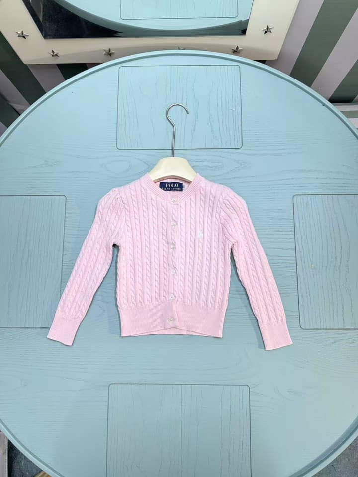 Ralph Lauren Kids Classic Striped Knit Cardigan – 2025SS in Light Pink Cable Knit