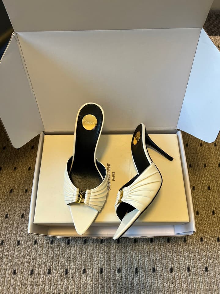 Saint Laurent Ruched Leather Mules – 26SS in Beige