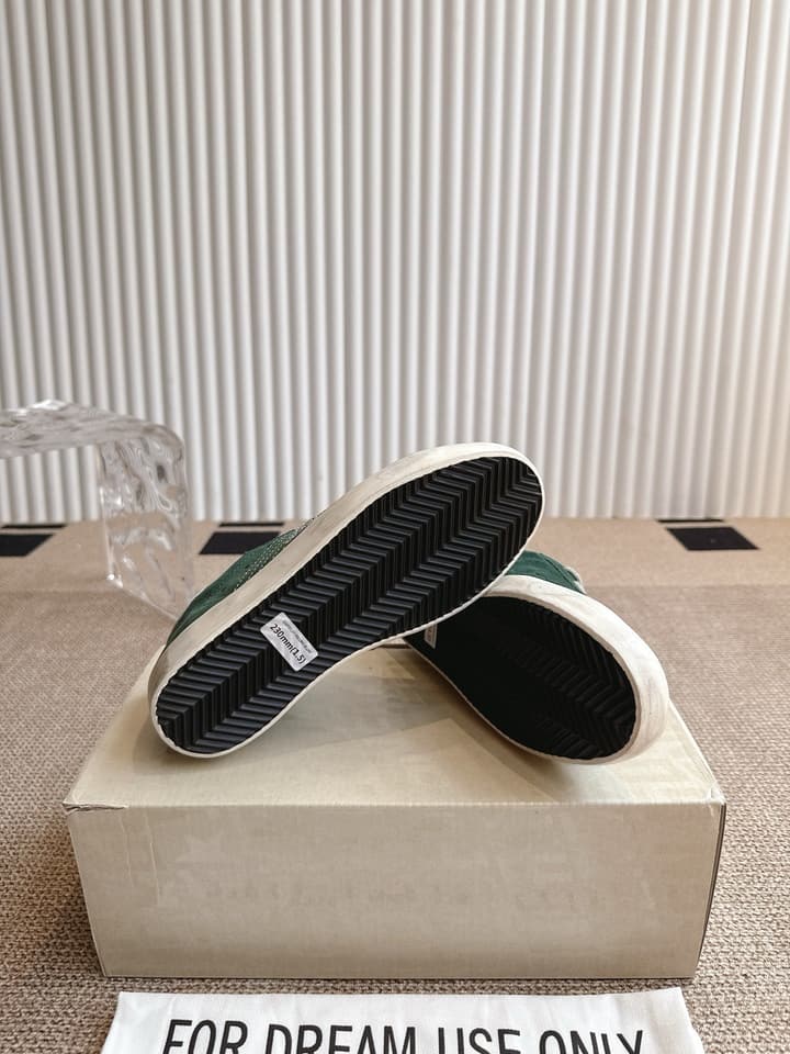 Golden Goose Distressed Leather Sneakers in Dark Green