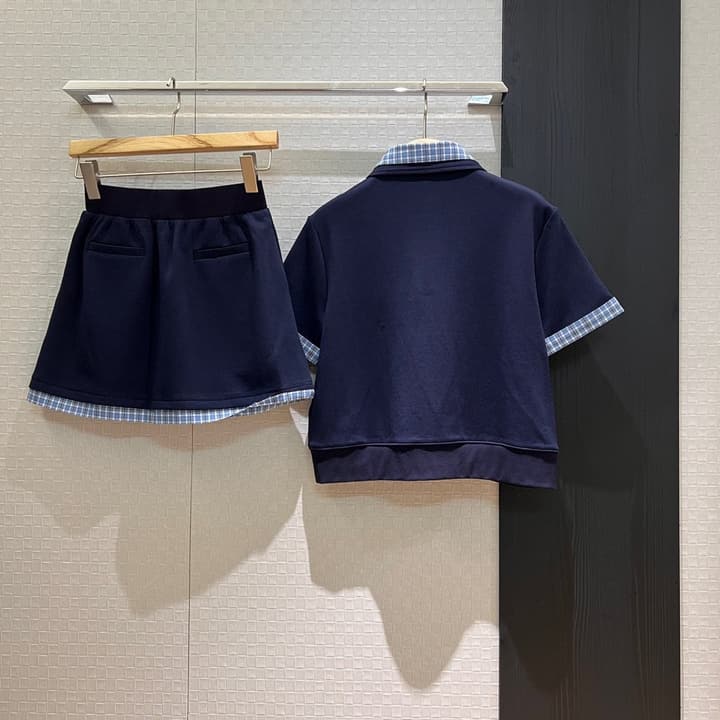 Miu Miu Plaid Polo Skirt Set in Blue