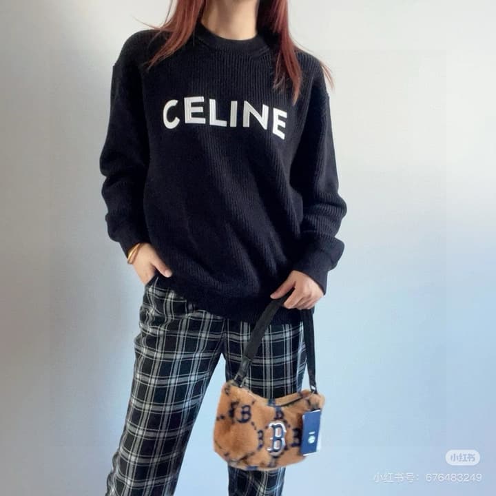 Celine Classic Embroidered Crewneck Sweater in Army Green