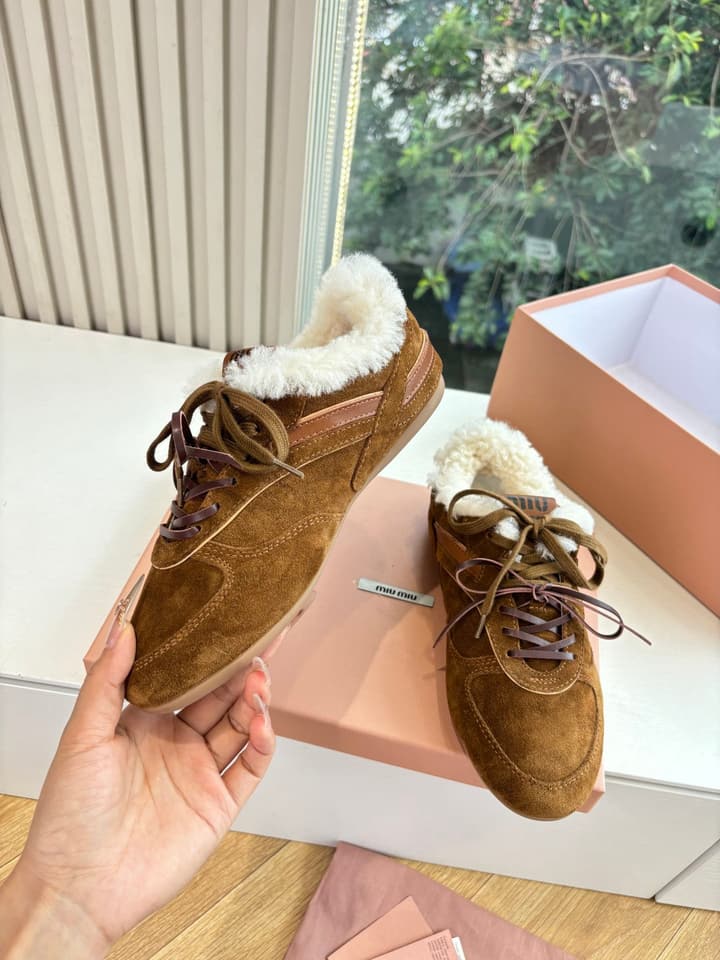 Miu Miu x New Balance 530 Suede Sneakers in Brown Suede With Shearling Lining