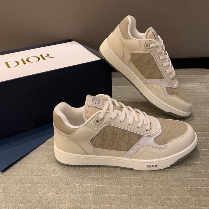 Dior B27 Low-Top Oblique Sneakers in White And Beige Oblique