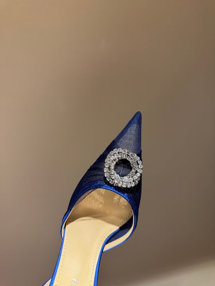 MACH & MACH Rhinestone Lace Heeled Sandals – 2025 Early Spring Collection in Cool Nude Black Cap Toe