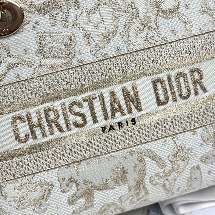 Dior Lady Dior 5-Grid Hand-Embroidered Handbag in Black Embroidered Toile