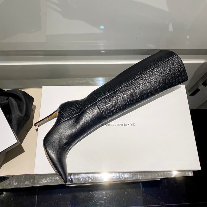 Paris Texas Crocodile Embossed Knee-High Boots – 2022 FW in Black Croc Embossed