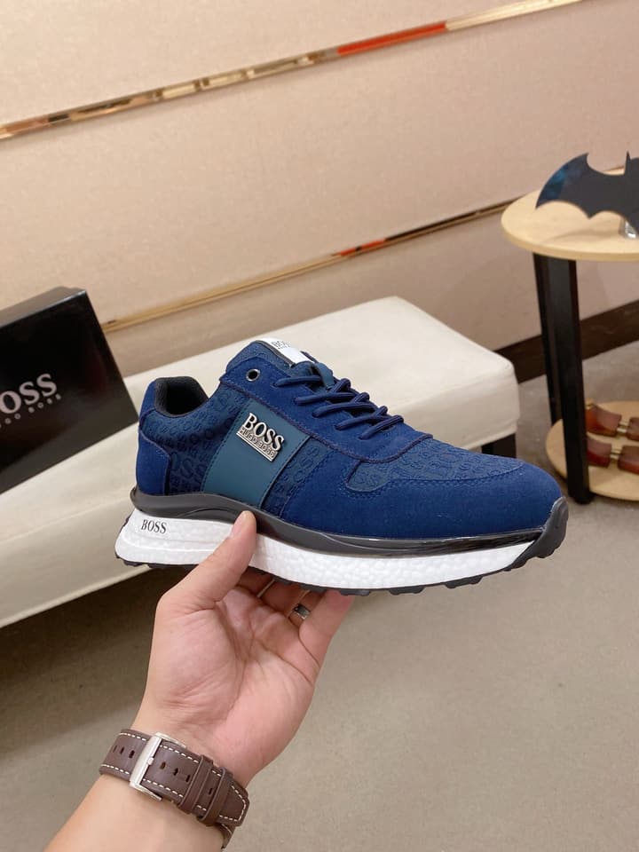 Boss Italian Leather Casual Sneakers in Dark Navy
