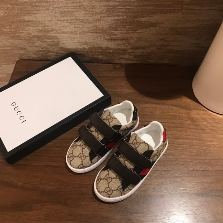 Gucci Kids Ace Bee Sneakers – 2023 Collection in Gg Monogram With Brown Straps
