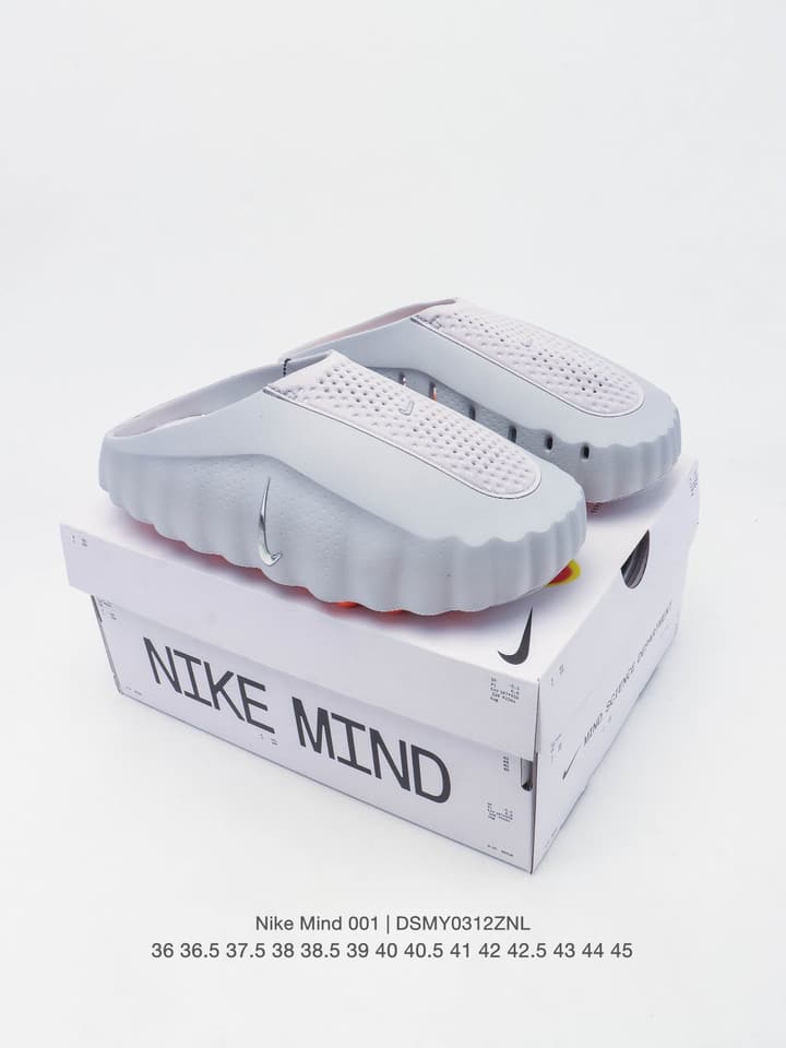 Nike Mind 001 Recovery Mules – 2025 in Light Grey With Orange Accents