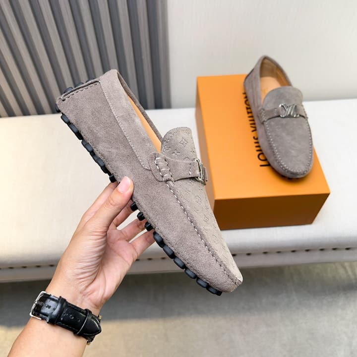 Louis Vuitton Pebbled Leather Driving Shoes in Black Smooth Leather