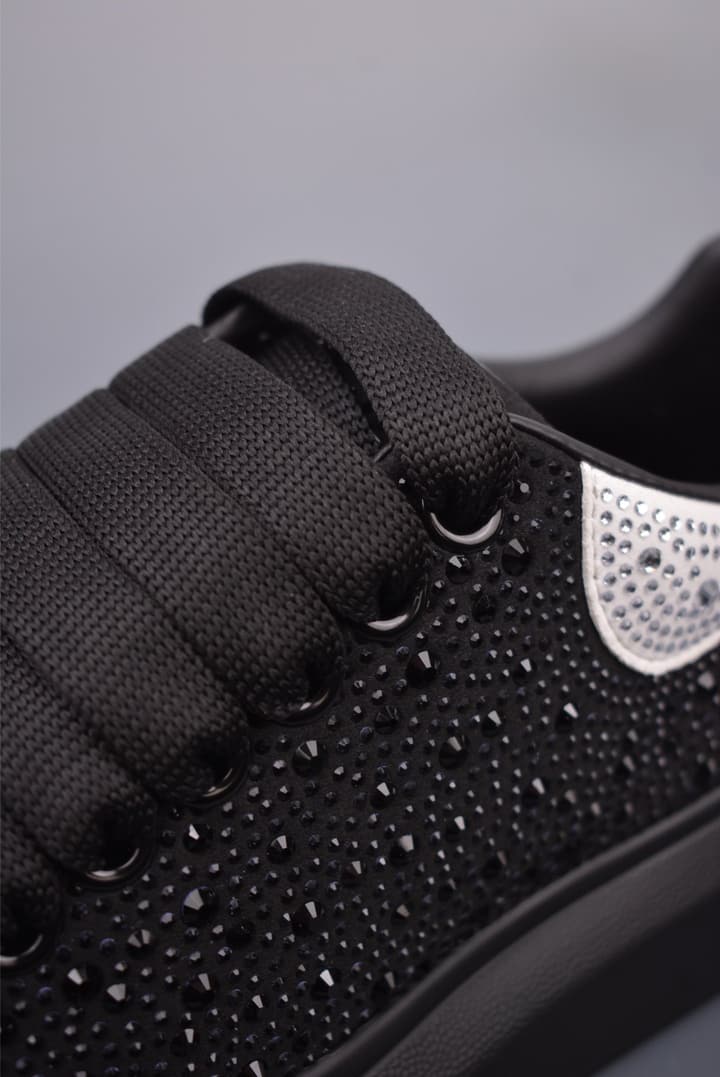 Alexander McQueen Rhinestone Sneakers in All Black Embossed