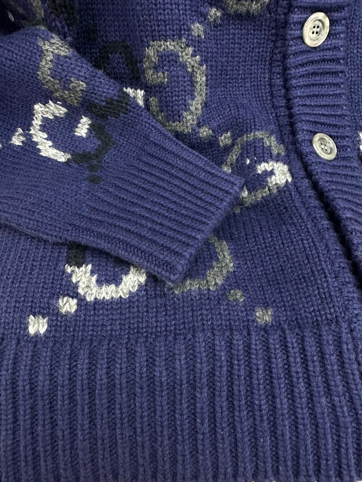 Gucci Double G Monogram Knit Cardigan in Deep Blue Gg Pattern Cardigan