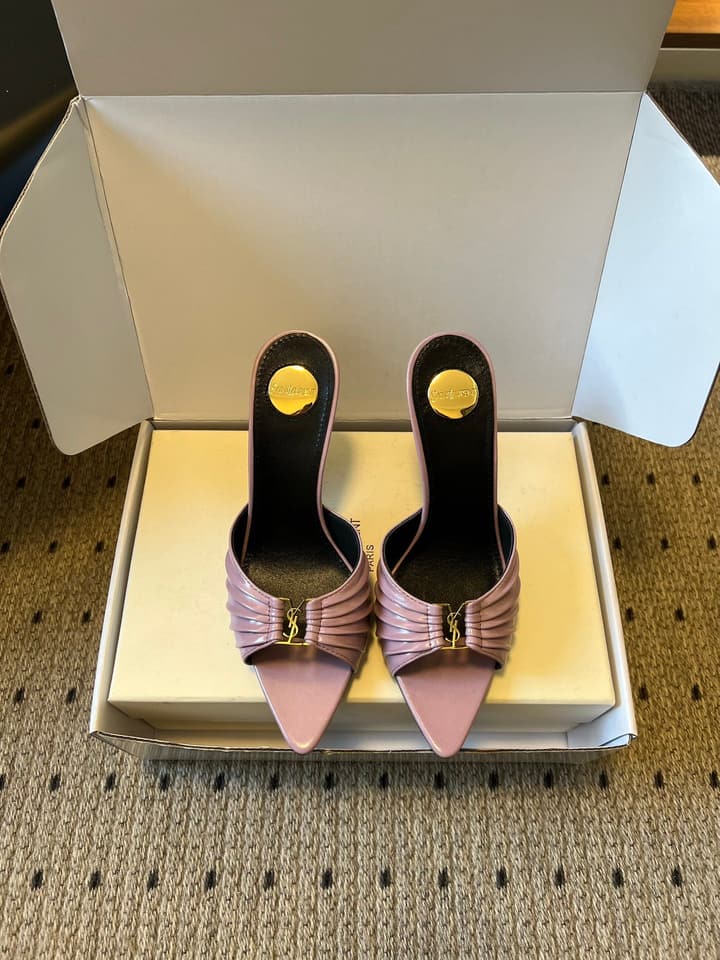 Saint Laurent Ruched Leather Mules – 26SS in Beige