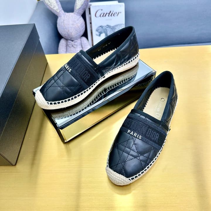 Dior Granville Embroidered Espadrille Flats in Beige/brown Oblique Pattern