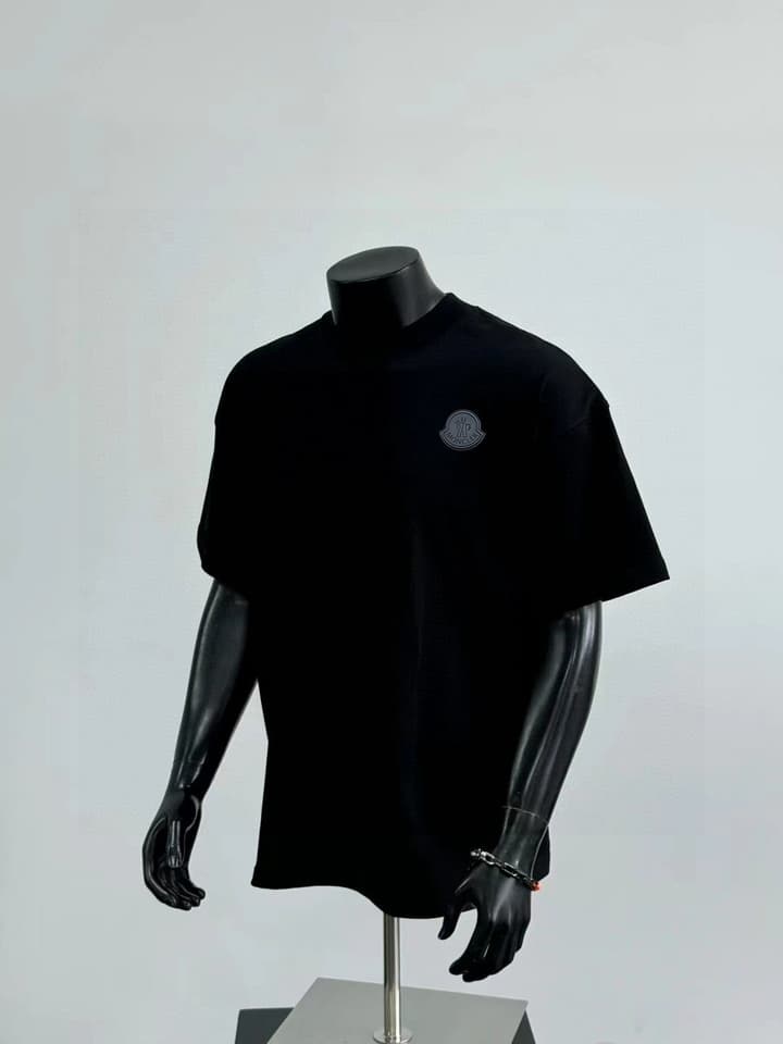 Moncler Leather Patch Heavyweight Cotton T-Shirt in Black