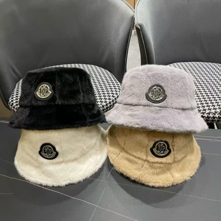 Moncler Fluffy Autumn/Winter Bucket Hat in Dark Gray Sherpa