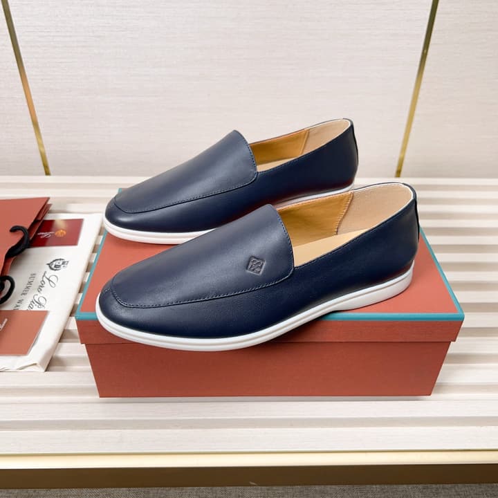 Loro Piana Classic Nappa Moccasins in Dark Blue Loafer Close-up