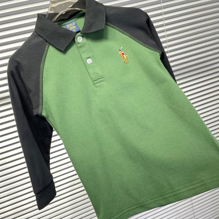 Ralph Lauren Color-block Long Sleeve Polo Shirt – Autumn Collection – Kids Collection in Lavender And Pink Color Block