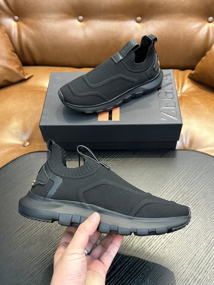 Zegna Techmerino Slip-On Sneakers in Dark Navy With Green Accent
