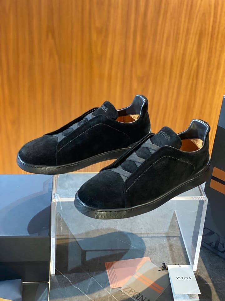 Zegna Triple Stitch Leather Sneakers in Black Smooth Leather