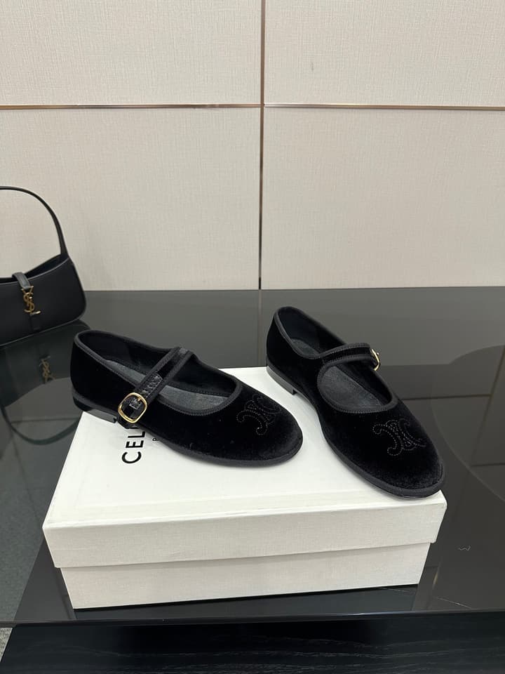 Celine Velvet Mary Jane Flats – 25 Collection in Black Velvet